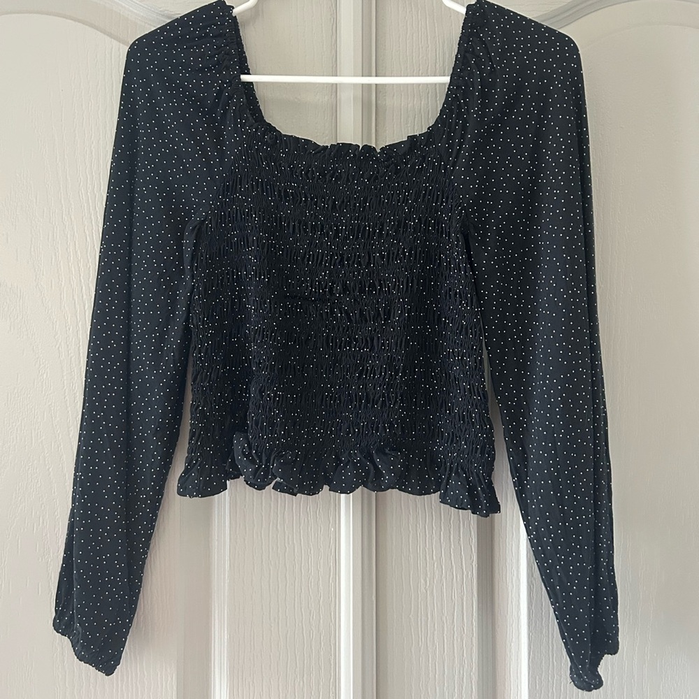 GAP Black and White Smocked Ruffled Blouse